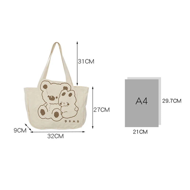 Bear Canvas Shoulder Bag Women's Handbag Cotton Cloth Shopping Bags