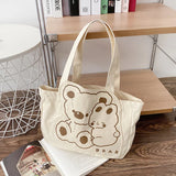 Bear Canvas Shoulder Bag Women's Handbag Cotton Cloth Shopping Bags