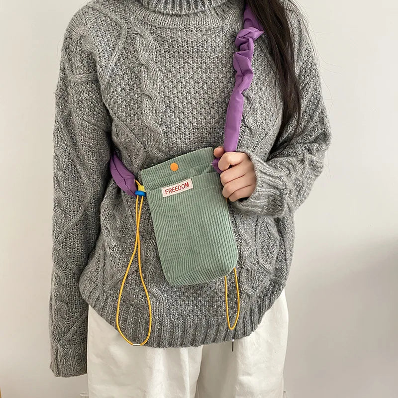 Corduroy Mini Shoulder Messenger Bag for Women