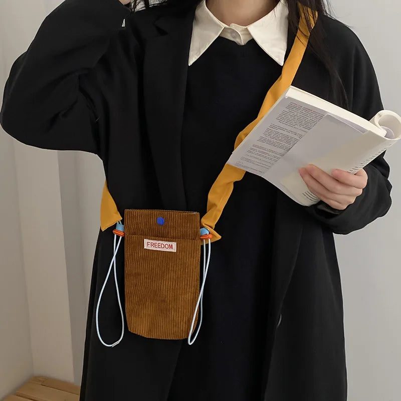 Corduroy Mini Shoulder Messenger Bag for Women