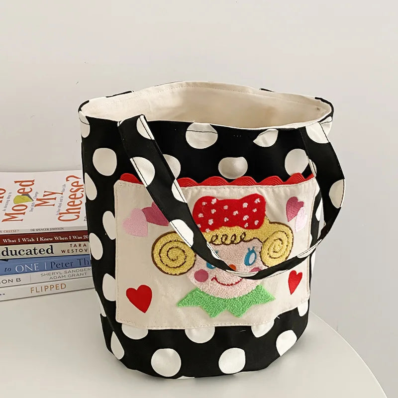 Wave Point Canvas Shoulder Bag Girl Bucket Purse