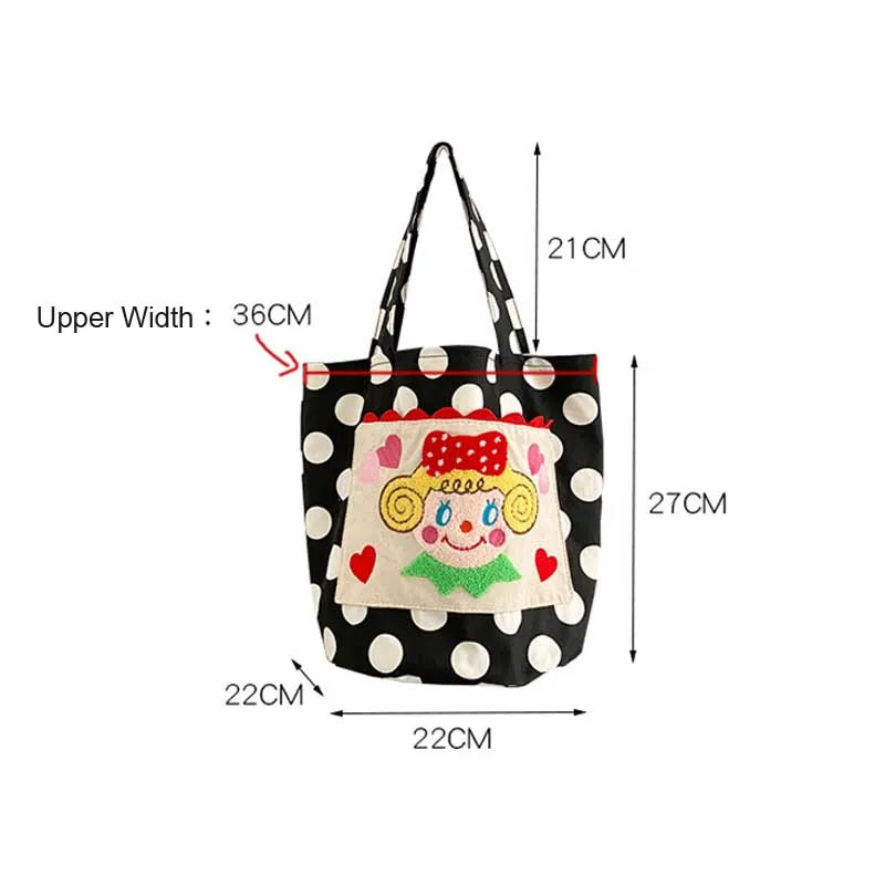 Wave Point Canvas Shoulder Bag Girl Bucket Purse