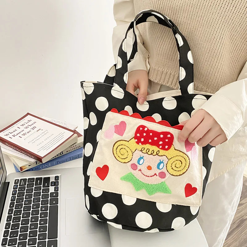 Wave Point Canvas Shoulder Bag Girl Bucket Purse