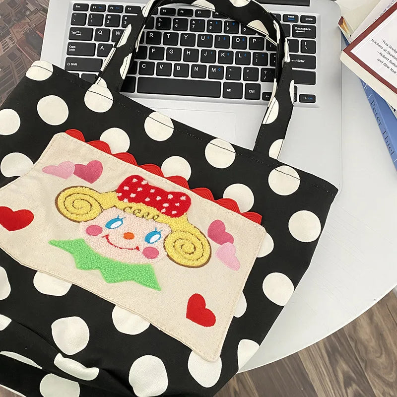 Wave Point Canvas Shoulder Bag Girl Bucket Purse