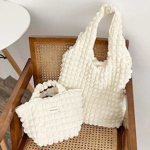 Fold Cloud Shoulder Bag Soft Portable Causal Tote Bubble Chiffon Polyester