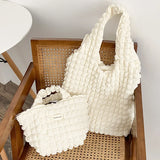 Fold Cloud Shoulder Bag Soft Portable Causal Tote Bubble Chiffon Polyester