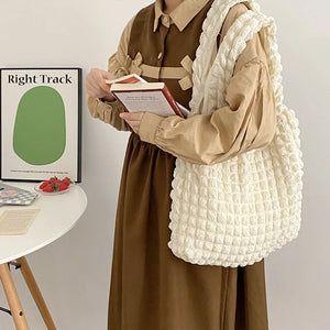 Fold Cloud Shoulder Bag Soft Portable Causal Tote Bubble Chiffon Polyester