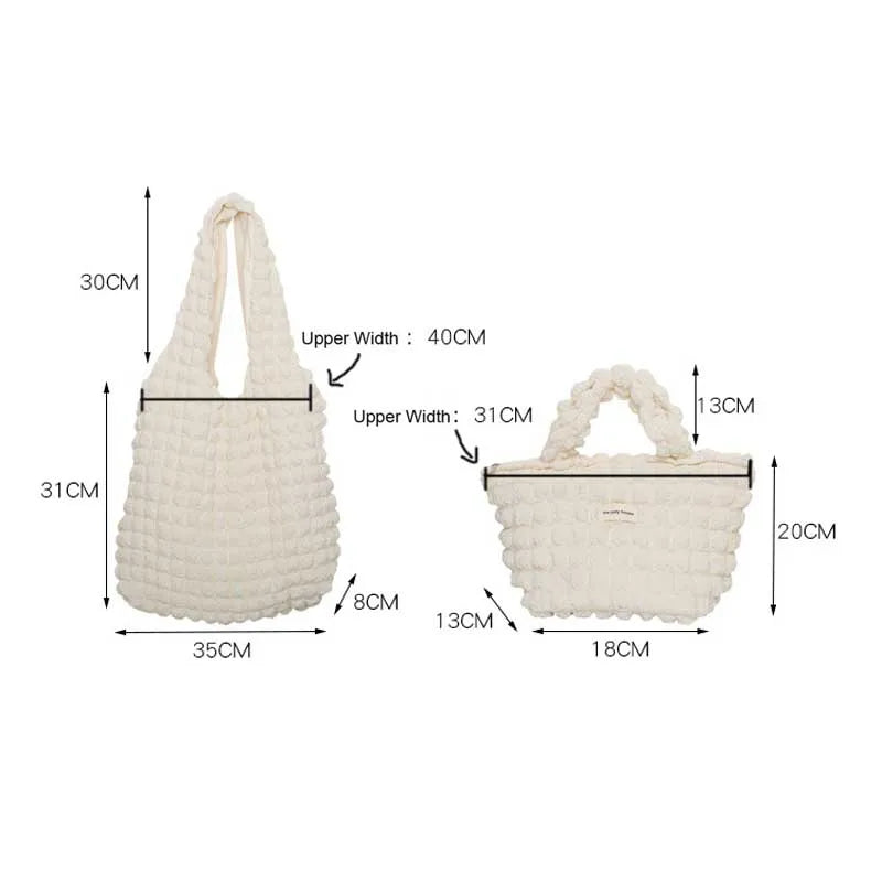 Fold Cloud Shoulder Bag Soft Portable Causal Tote Bubble Chiffon Polyester
