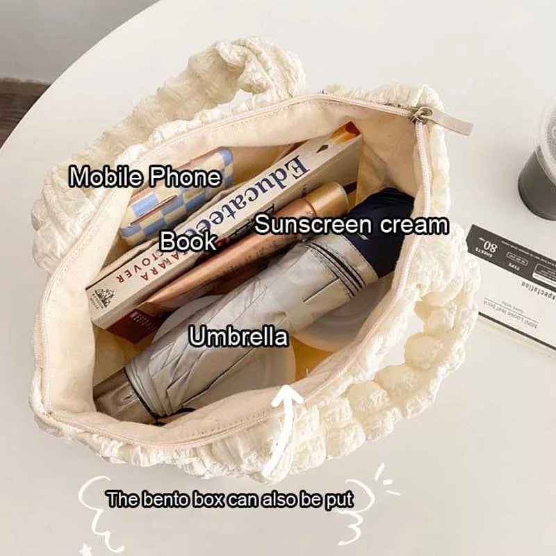 Fold Cloud Shoulder Bag Soft Portable Causal Tote Bubble Chiffon Polyester