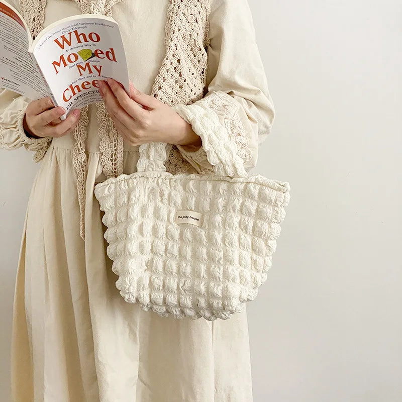 Fold Cloud Shoulder Bag Soft Portable Causal Tote Bubble Chiffon Polyester