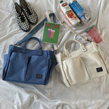 Cotton Canvas Tote Shoulder Messenger Bag with Pockets