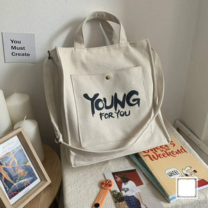 Casual Canvas Satchel Tote Bag with Outer Pocket for Women