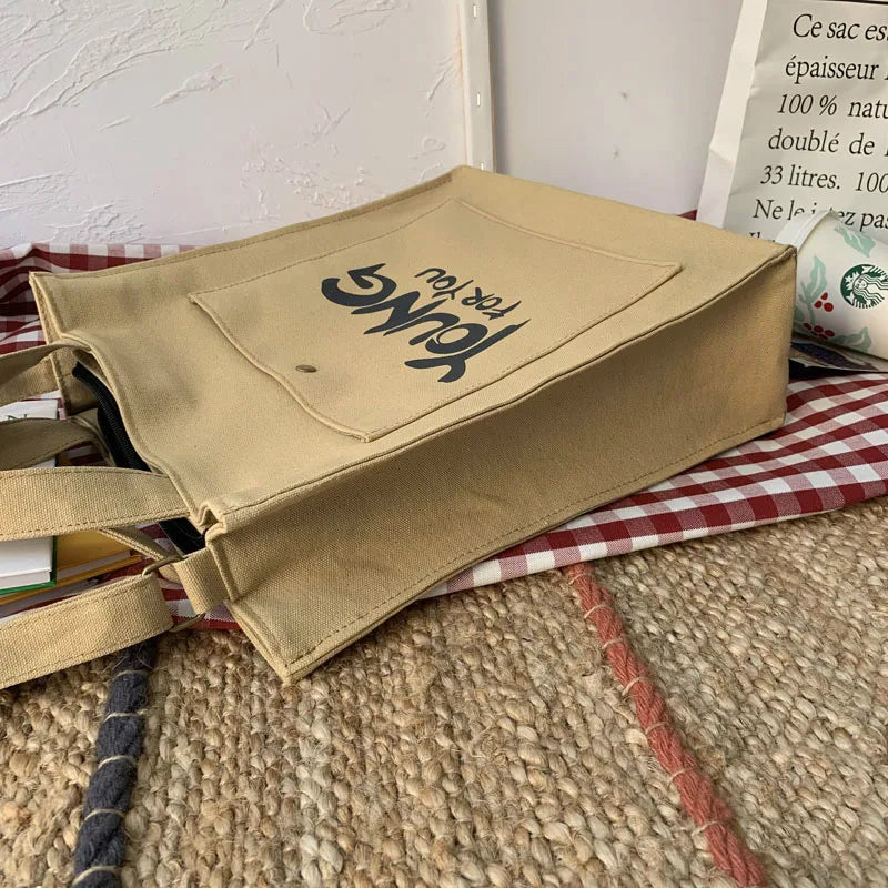 Casual Canvas Satchel Tote Bag with Outer Pocket for Women