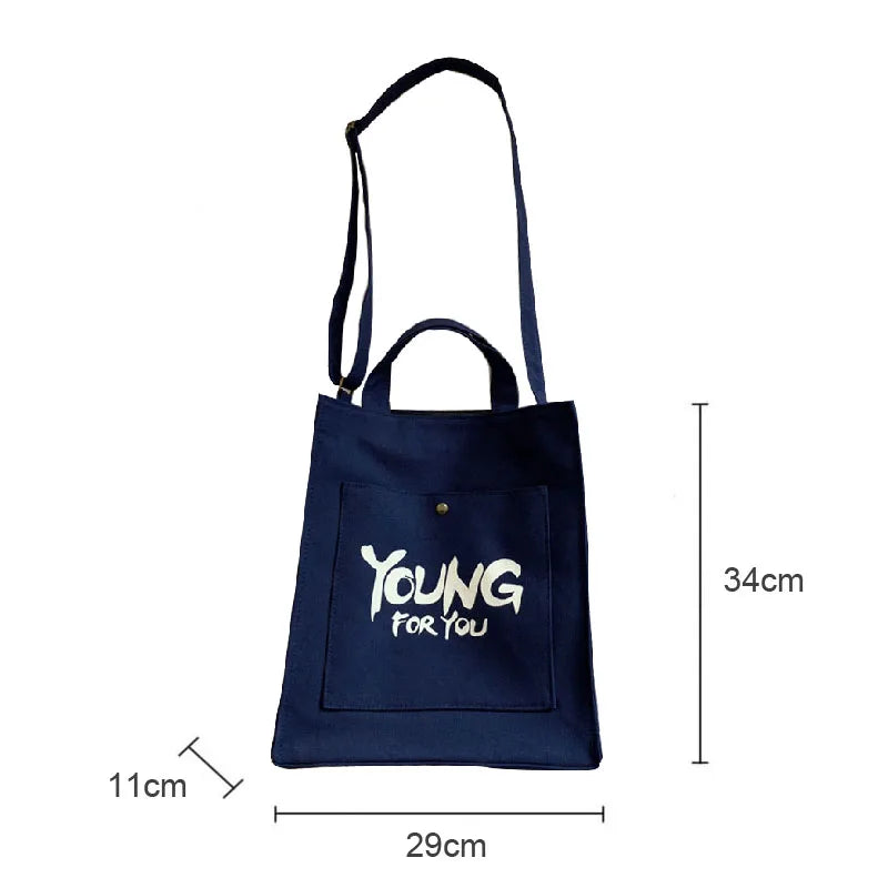 Casual Canvas Satchel Tote Bag with Outer Pocket for Women