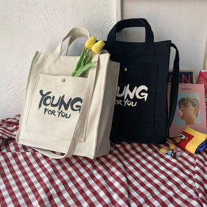 Casual Canvas Satchel Tote Bag with Outer Pocket for Women