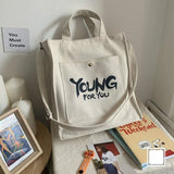 Casual Canvas Satchel Tote Bag with Outer Pocket for Women