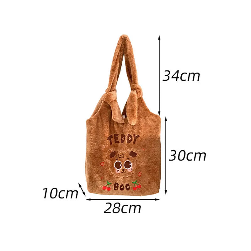 Winter Shoulder Bags Teddy Dog Plush Tote Bag Large Capacity Satchel For Girls