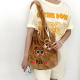 Winter Shoulder Bags Teddy Dog Plush Tote Bag Large Capacity Satchel For Girls