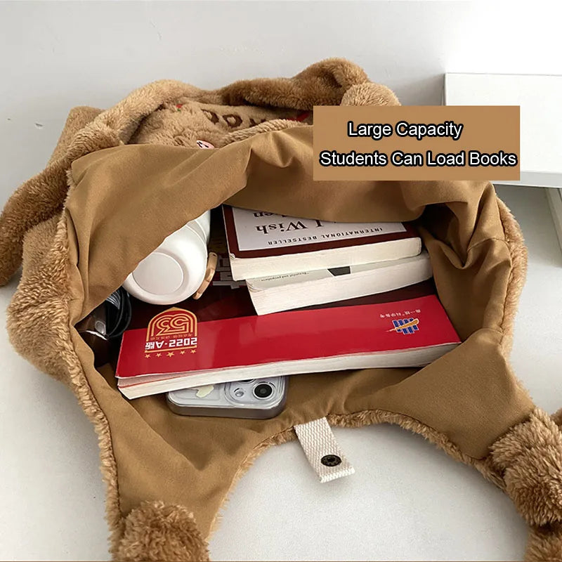 Winter Shoulder Bags Teddy Dog Plush Tote Bag Large Capacity Satchel For Girls