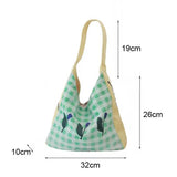 Green Plaid Canvas Tote Bag Tulip Shoulder Purse Shopping Bags for Women