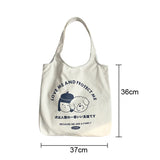 Cartoon Dog Pattern Canvas Tote Bag Eco-Friendly Shopping Bag for Women