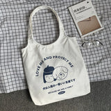 Cartoon Dog Pattern Canvas Tote Bag Eco-Friendly Shopping Bag for Women