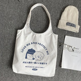 Cartoon Dog Pattern Canvas Tote Bag Eco-Friendly Shopping Bag for Women