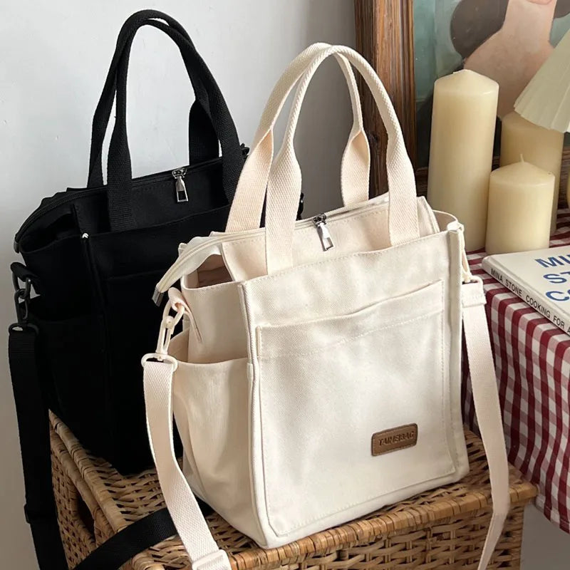 Canvas Tote Shoulder Bag Large Capacity Solid Handbag