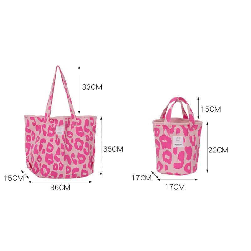 Pink Leopard Shoulder Bag Women's Totes Bucket Handbag