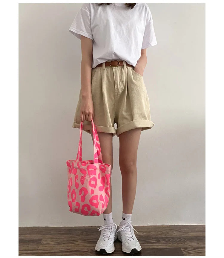 Pink Leopard Shoulder Bag Women's Totes Bucket Handbag