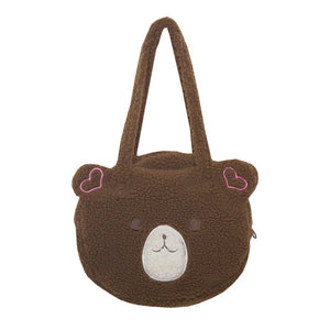 Cartoon Bear Shoulder Bag Plush Purse Handbag with Zipper
