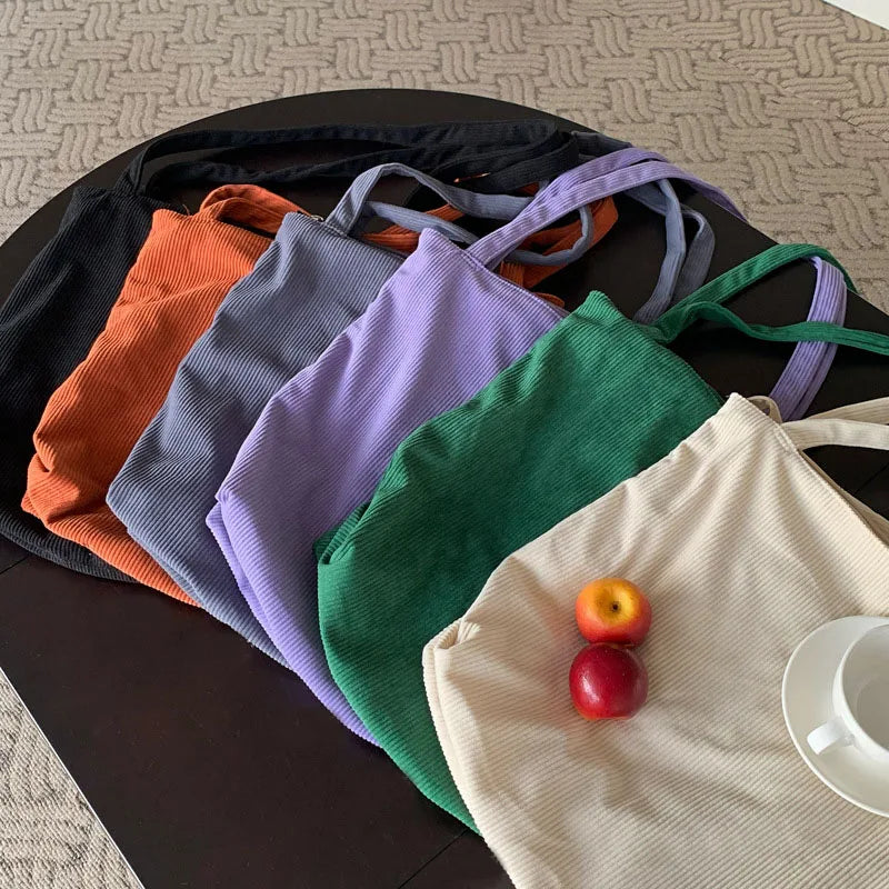 Soft Corduroy Casual Tote Women Large Handbag