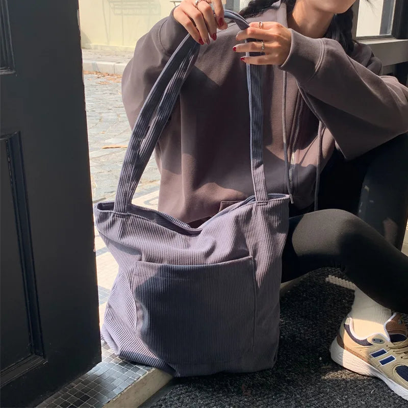 Soft Corduroy Casual Tote Women Large Handbag