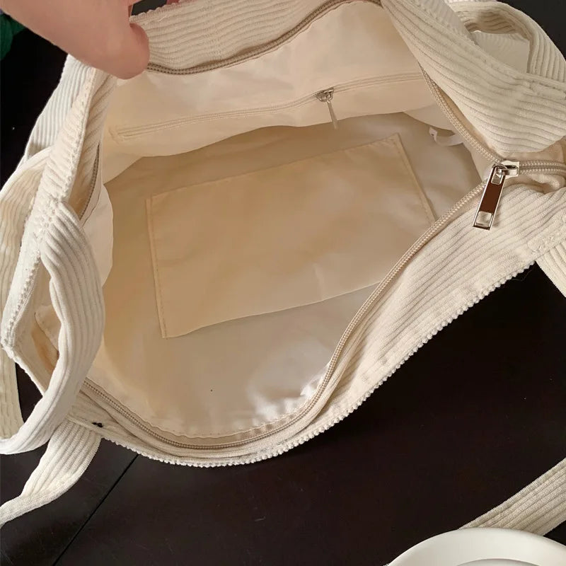 Soft Corduroy Casual Tote Women Large Handbag