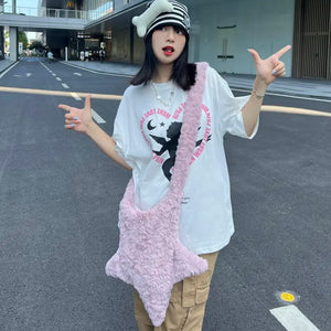 Star Shape Plush Messenger Bag Candy Cross Body Bags Women's Shoulder Handbag