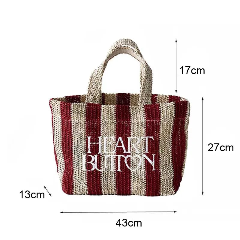 Straw Hollow Out Woven Tote Stripe Ladies Shoulder Bag Large Handbag