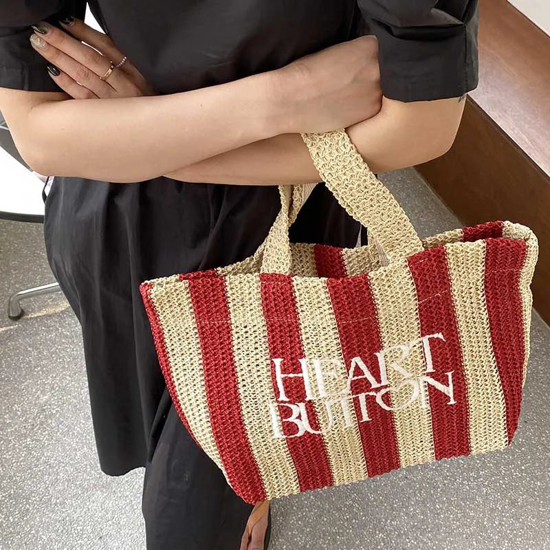 Straw Hollow Out Woven Tote Stripe Ladies Shoulder Bag Large Handbag