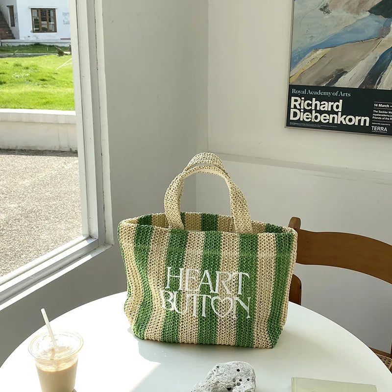 Straw Hollow Out Woven Tote Stripe Ladies Shoulder Bag Large Handbag