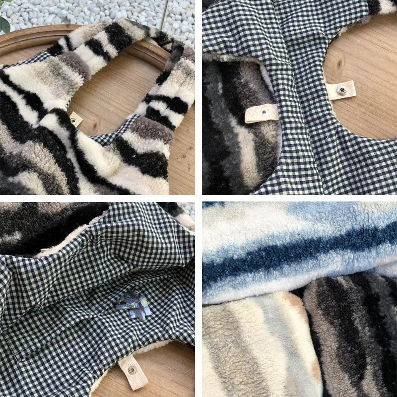 Winter Plush Shoulder Bag Women's Large Capacity Tote Stripe Ink Pattern Fluffy