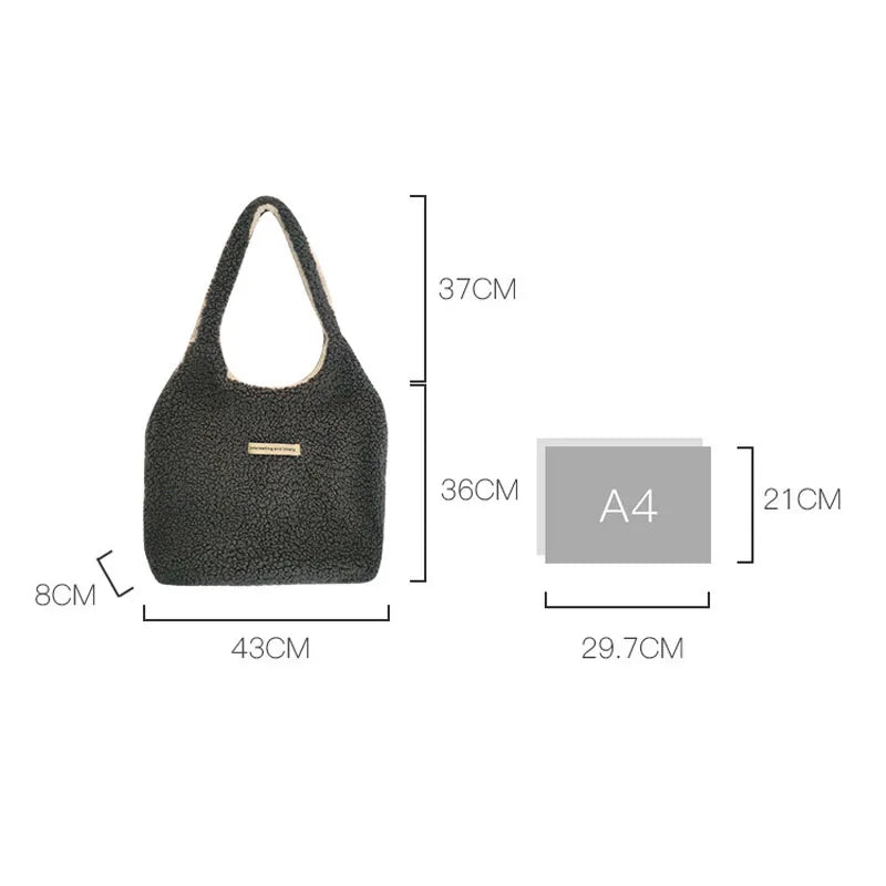 Winter Women Plush Shoulder Bags Solid Casual Tote Girls Handbag