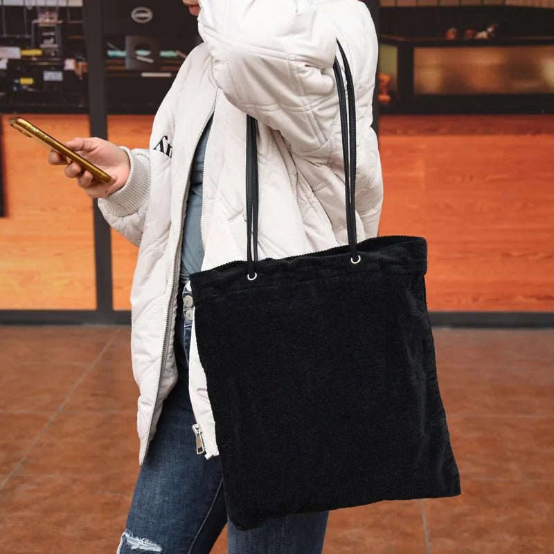 Corduroy Shoulder Bag Grocery Shopping Tote