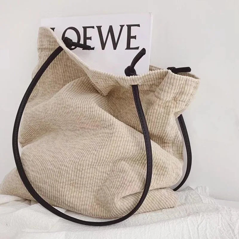 Corduroy Shoulder Bag Grocery Shopping Tote