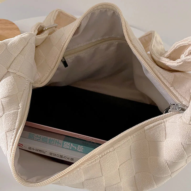 Plaid Shoulder Bag Large Capacity Soft Cloth Crossbody Bag