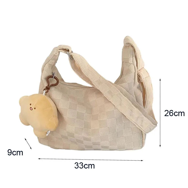 Plaid Shoulder Bag Large Capacity Soft Cloth Crossbody Bag