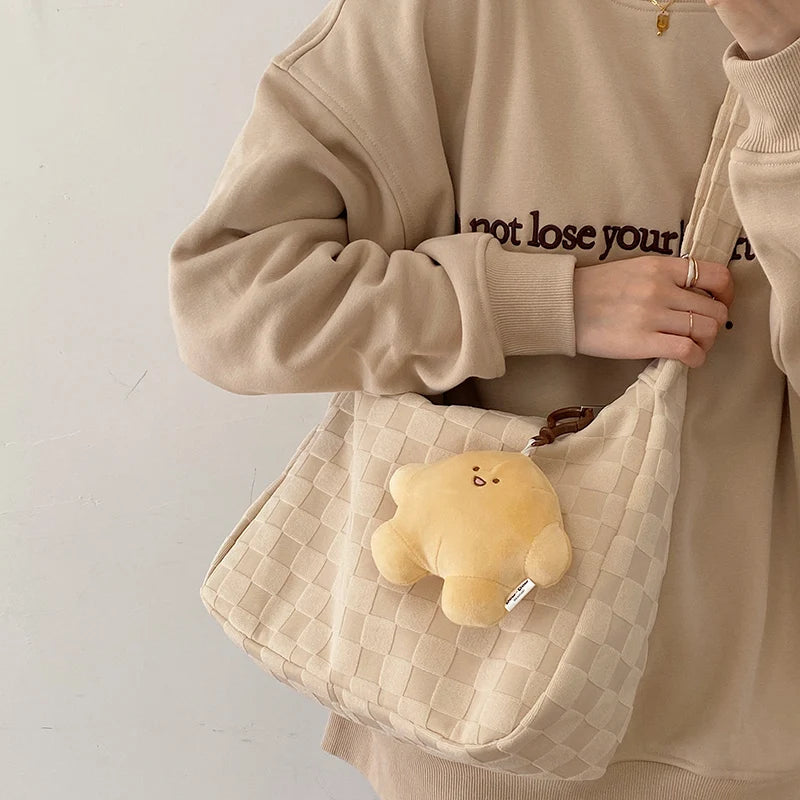 Plaid Shoulder Bag Large Capacity Soft Cloth Crossbody Bag