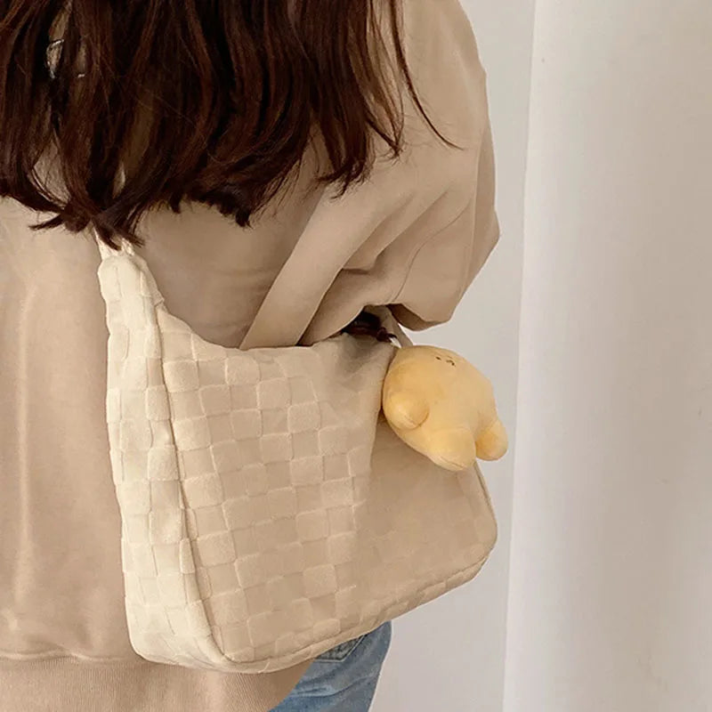 Plaid Shoulder Bag Large Capacity Soft Cloth Crossbody Bag