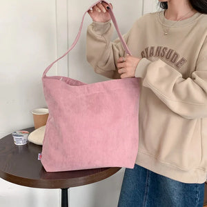 Corduroy Tote Bag Large Capacity Canvas Handbag
