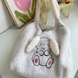 Women's Rabbit Shoulder Bag Plush Tote Embroidered Handbag