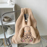 Women's Rabbit Shoulder Bag Plush Tote Embroidered Handbag