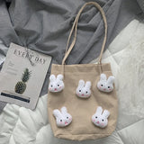 Corduroy Shoulder Bag Cartoon Rabbit Tote Large Handbags